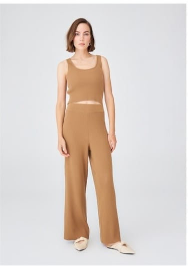 Peraluna Krop Fit Kadın Triko Atlet Camel Camel