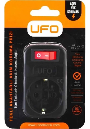 Tekli Akım Korumalı Anahtarlı Priz 16a 250v, Max 3500w Aşırı Yük Koruması Siyah
