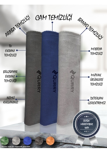Qurry Sihirli Mikrofiber İz Bırakmaz Temizlik Bezi 3'lü 35 x 60 CM