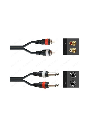 2x 6.35 mm 1/4 Erkek Jack to 2x RCA Erkek Ses Kablosu 3 Metre