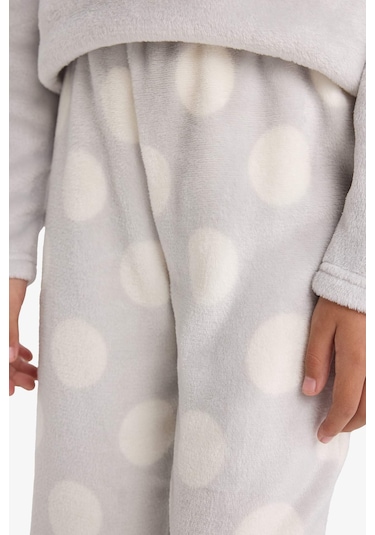 Defacto Kız Çocuk Looney Tunes Pijama Takımı Nakışlı Pelüş Uzun Kollu Üst Uzun Alt D1069a825wngr294 Gri