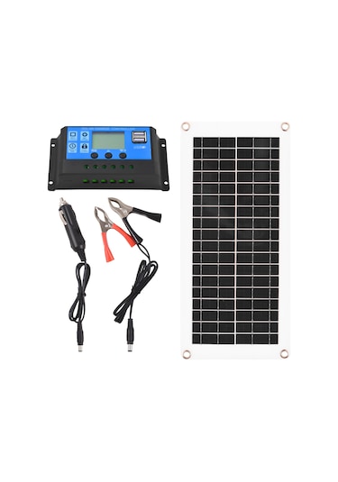 Tenfowee 20w Polikristal Güneş Paneli Seti Ip6 Su Geçirmez 12v Çift Usb Çıkışlı 50a Pwm Kontrolörlü Araç Bot Rv Cep Telefonu Şarj Edici Siyah