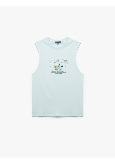 Koton Bisiklet Yaka Pamuklu Regular Fit Baskılı Kolsuz Atlet Mavi 5sam30019mk Mavi