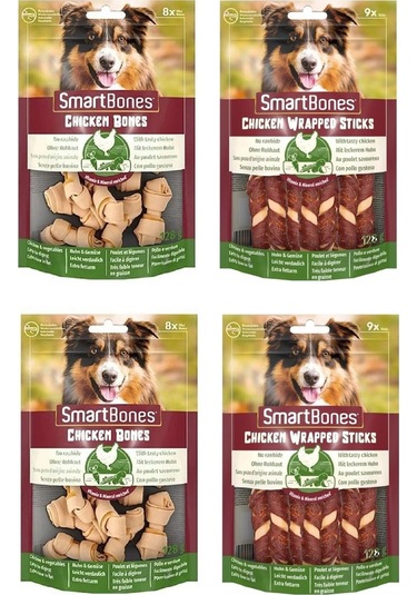 Smartbones Tavuklu Mini Kemik 8 Li + Tavuk Sargılı Stick 9 Lu Karma Paket 4 Lü