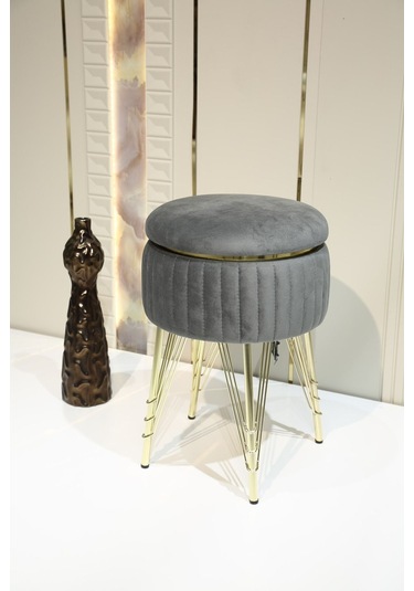 Bianco Metal Ayaklı Puflu Zigon Sehpa Altın Antrasit Gri Gold Anthracite Gray