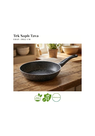 28 Cm Granit Tek Saplı Tava - Siyah Siyah