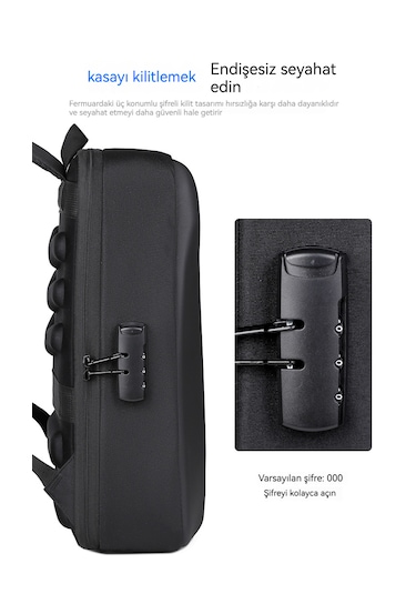 15,6 İnç Sert Kabuklu İş Erkekleri Şifreli Kilitli Çanta- Mavi