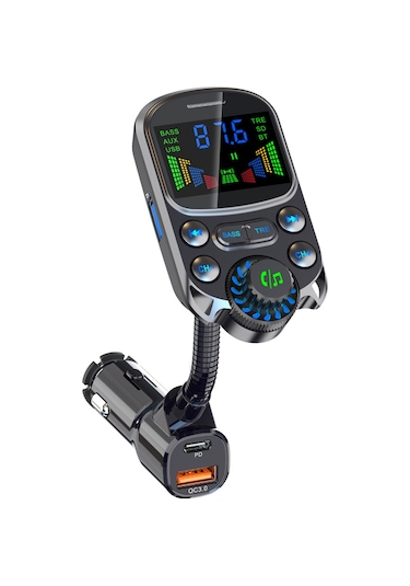 Springsun Araba Bt Mp3 Çalar Fm Verici Pd+qc3.0 Araba Şarj Adaptörü 2 İnç Oled Ekranlı Eller Serbest Arama Desteği U-disk/tf Kart