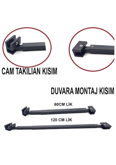 Duşakabin Sabit Cam Teleskopik Gergi Aparatları Siyah 60cm - 120 Cm Siyah