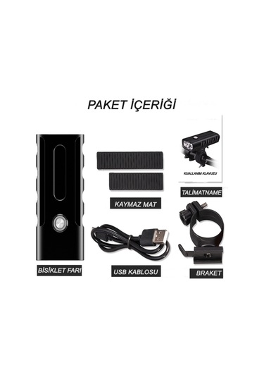 Reidan Bisiklet Ön Far 1000 Lümen Usb Şarjlı Powerbnakli Far Siyah