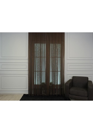 Murcia Dökümlü Tül Perde Pilesiz Acı Kahve