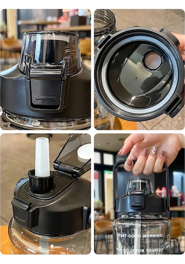 Motivasyonel Su Matarası 2 L Pipetli Mavi