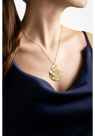 Petra Güneşi 18 Ayar Sarı Altın Kaplama 47 Cm Gümüş Tasarım Kolye