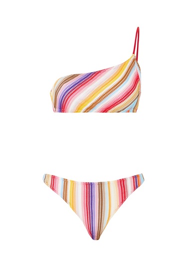 Missoni Tek Omuzlu Örgü Bikini - Kırmızı Çok Renkli