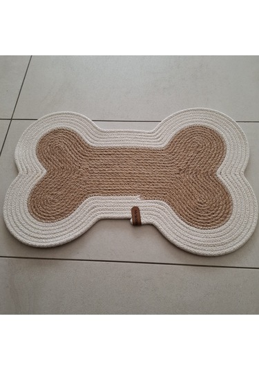 Hasır Jüt Kedi Köpek Mama Paspası, %100 El Yapımı, Pamuk, Hasır,