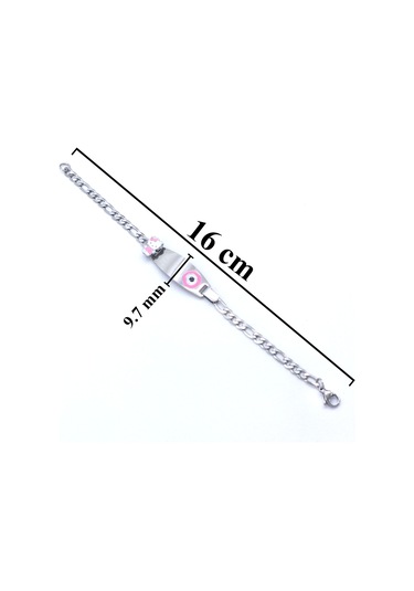 316l Çelik Pembe Nazar Boncuklu Hello Kitty Çocuk Bileklik Blk-961 Gümüş