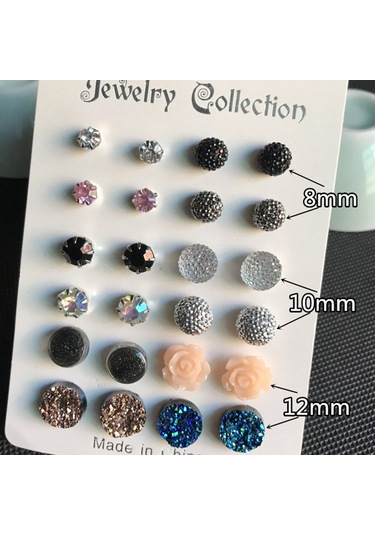 Samdoo 12 Çift Renkli Taşlı Minimalist Küpe Seti - Güzellik Ve Tarz İçin Moda Aksesuarı Diğer