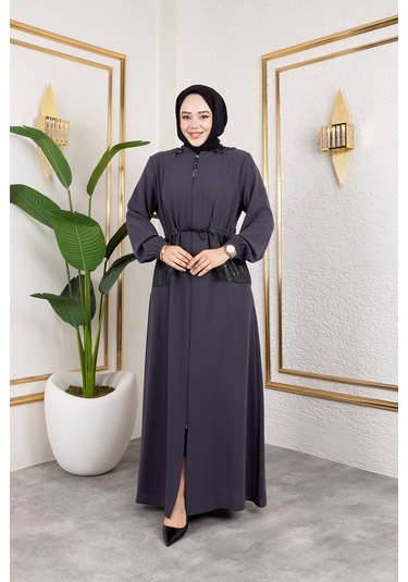 Cep Detaylı Bağlamalı Ferace - Antrasit / F0138 Antrasit