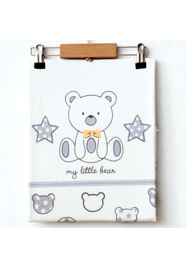 Minituffy Penye Yıldızlı Ayı Desenli Battaniye 85x80 Cm 1011 Gri