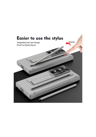 Samsung Galaxy Uyumlu Z Fold7 5g Kılıf Pc Cep Telefonu Kılıfı, Ayaklı Ve Kalemli - Gri Gri