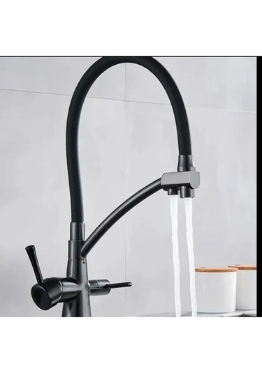 İsaoğlu Yapı Siyah Arıtmalı Spiralli Batarya Uzayan Sistem Mutfak Musluğu Arıtıcılı Batarya Mat Siyah Renk Siyah