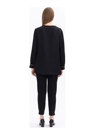 Scl Bisiklet Yaka Kol Detaylı Siyah Kadın Bluz 2321001002 001
