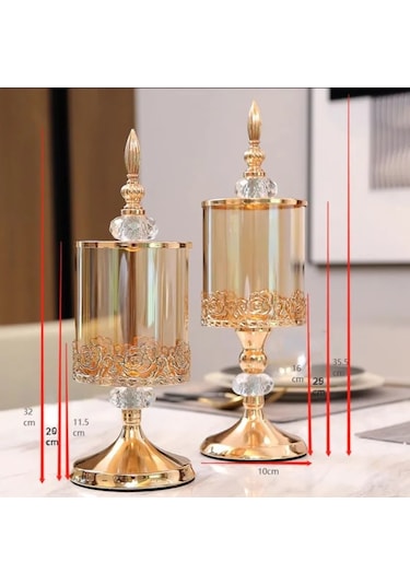 Monyee Modern Basit Stilde Metal Ve Kristal Cam Mumluk, Depolama Kavanozu, Dekorasyon - Fransız Altın, 29cm Büyük Boyut, Pembe Dantel Desenli, 3d Kesikli Kristal