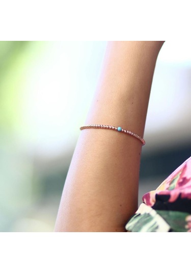 Lazer Kesim Firuzeli Bileklik Pembe Altın