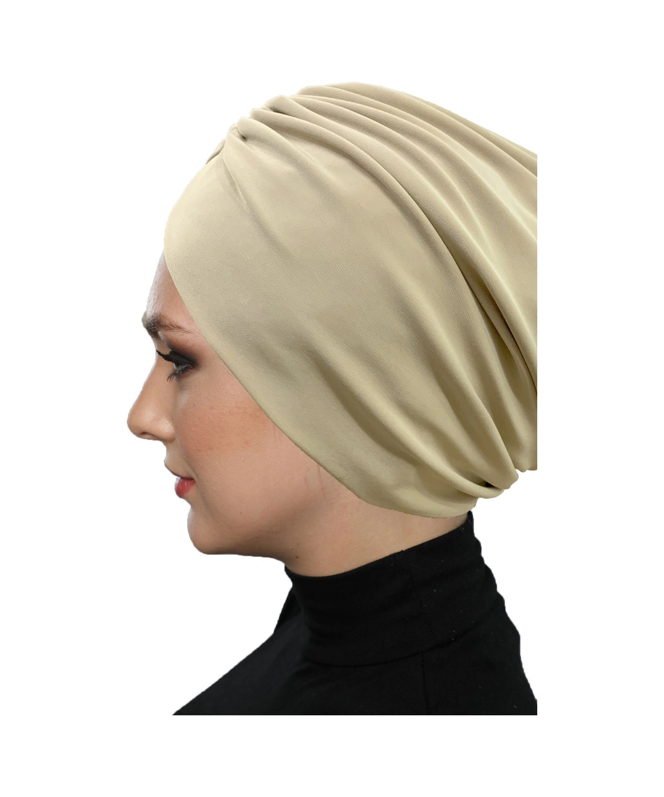 Büzme Çift Taraflı Bej Hazır Türban Tesettür Havuz Bonesi Bej