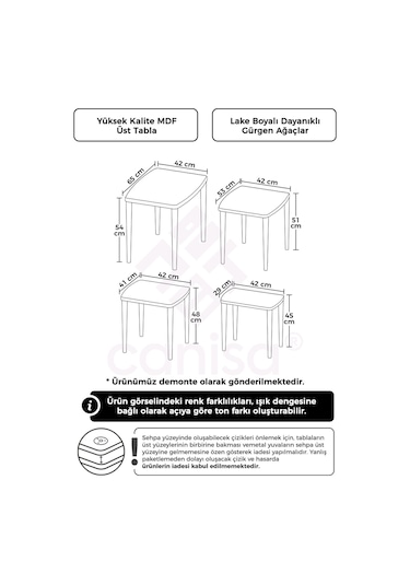 Canisa Concept Telwe Serisi Ceviz 4'lü Zigon Sehpa Takımı No Color