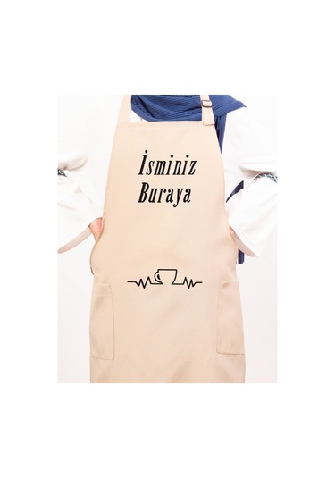 Mutfak Önlüğü Kişiye Ve İsme Özel Nakışlı Mutfak Önlüğü Fincan Farklı Renkler Krem