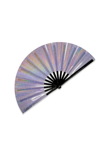 Oldfriend Mor Tay Chi Çin Sanatı Rave Parti 33cm Büyük Mor Holografik Katlanır El Yelpazesi