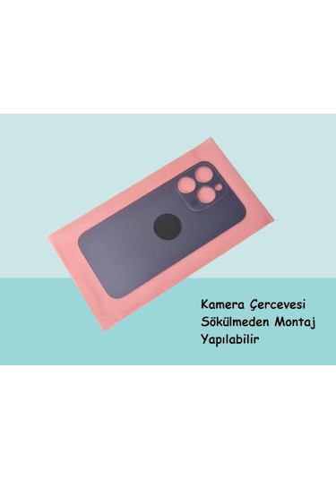 Tkgz  İphone 14 Pro Max Uyumlu Arka Pil Batarya Kapağı - Cam Kapak Geniş Lens Deliği - Mavi Çok Renkli