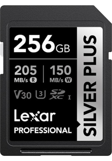 Lexar 256 GB Silver Plus SD UHSI V30 U3 205MB/S Hafıza Kartı