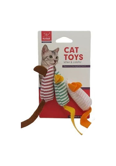 Nunbell 3'lü Kumaş Fare Kedi Oyuncağı 15 Cm