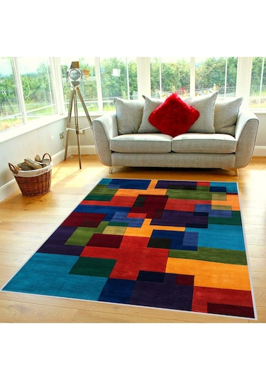 Rovigo Home Dijital Baskı Yıkanabilir Kaymaz Taban Salon Halısı RVG0381 Çok Renkli