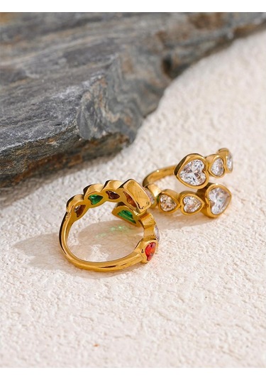 Beyaz Eetit Narin Kübik Zirkonya Kalp Paslanmaz Çelik Altın Rengi Ayarlanabilir Moda Açık Halka Yüksek Kaliteli Şık Charm Takı Beyaz