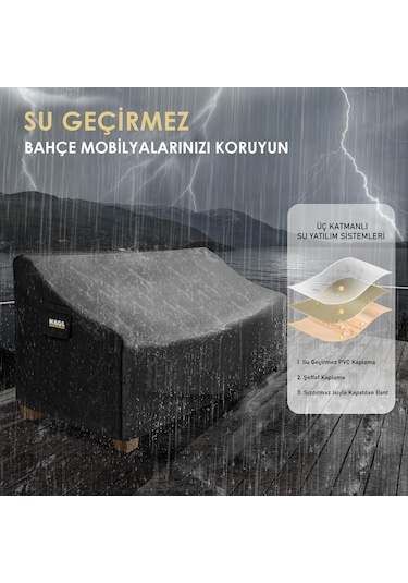 Haegs Çift Kişilik Bahçe Koltuk Örtüsü, Koruma Kılıfı, Su Geçirmez Açık Hava Bahçe Mobilya Kılıfları, Dış Mekan Sandalye Kılıfı Örtü Branda, Ağır Hizmet Tipi, 230-105-80cm - Siyah