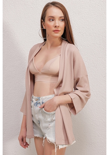 5862 Örme Kimono - Bej 5862bgd19-016-12966 001