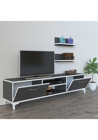 Kenzlife televizyon sehpası berlin 150 gri tv ünitesi raflı