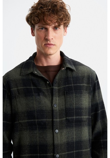 Sagan  Erkek Pamuk-polyester Gömlek Yaka Relaxed Oduncu Haki Gömlek