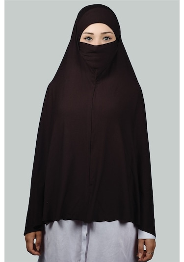 Altobeh Hazır Türban Peçeli Pratik Eşarp Tesettür Nikaplı Hijab - Namaz Örtüsü Sufle (5XL) - Koyu Kahverengi