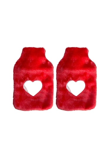 Sıcak Su Torbası 2 Adet,peluş Kalpli,pembe Termofor 26x17x2cm 1 Litre Pembe