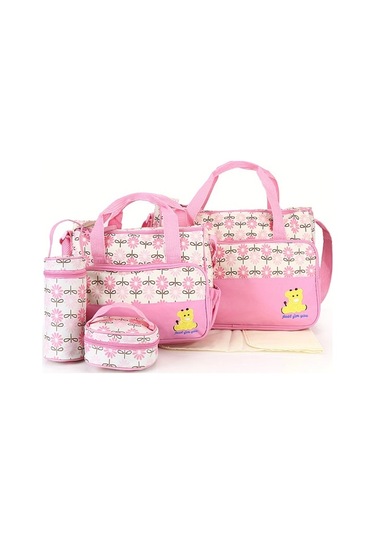 Dashanshop 5li Set Pembe Anne Çantası Büyük Boy Omuz Askılı Bebek Bez Çantası Ayı Baskılı A.Mor