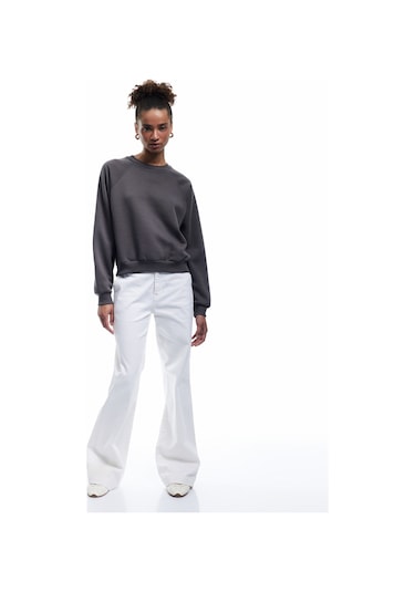 Koton Pamuklu Bisiklet Yaka Şardonlu Sweatshirt Antrasit 6wal10309ık Antrasit