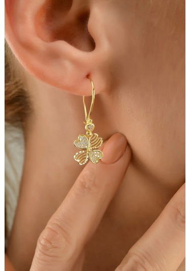 14 Ayar Altın Sallantılı Yonca Küpe