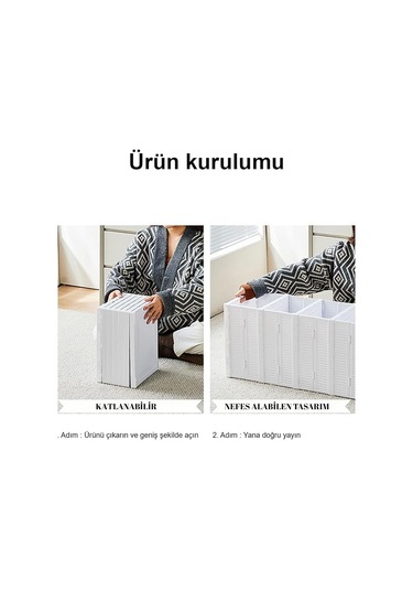 6 Katlı Kapaklı Katlanabilir Plastik Şeffaf Ayakkabı Dolabı Beyaz