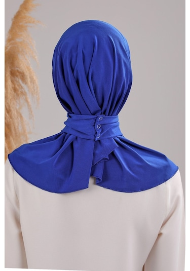 Kadın Tesettür Pratik Çıtçıtlı Sandy Deniz Havuz Uyumlu Fular Hazır Bone Saks Mavisi Saks Mavisi