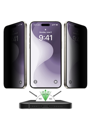 Buff Apple Uyumlu   iPhone 16 Plus 5d Privacy Easyfit 2 Adet Ekran Koruyucu