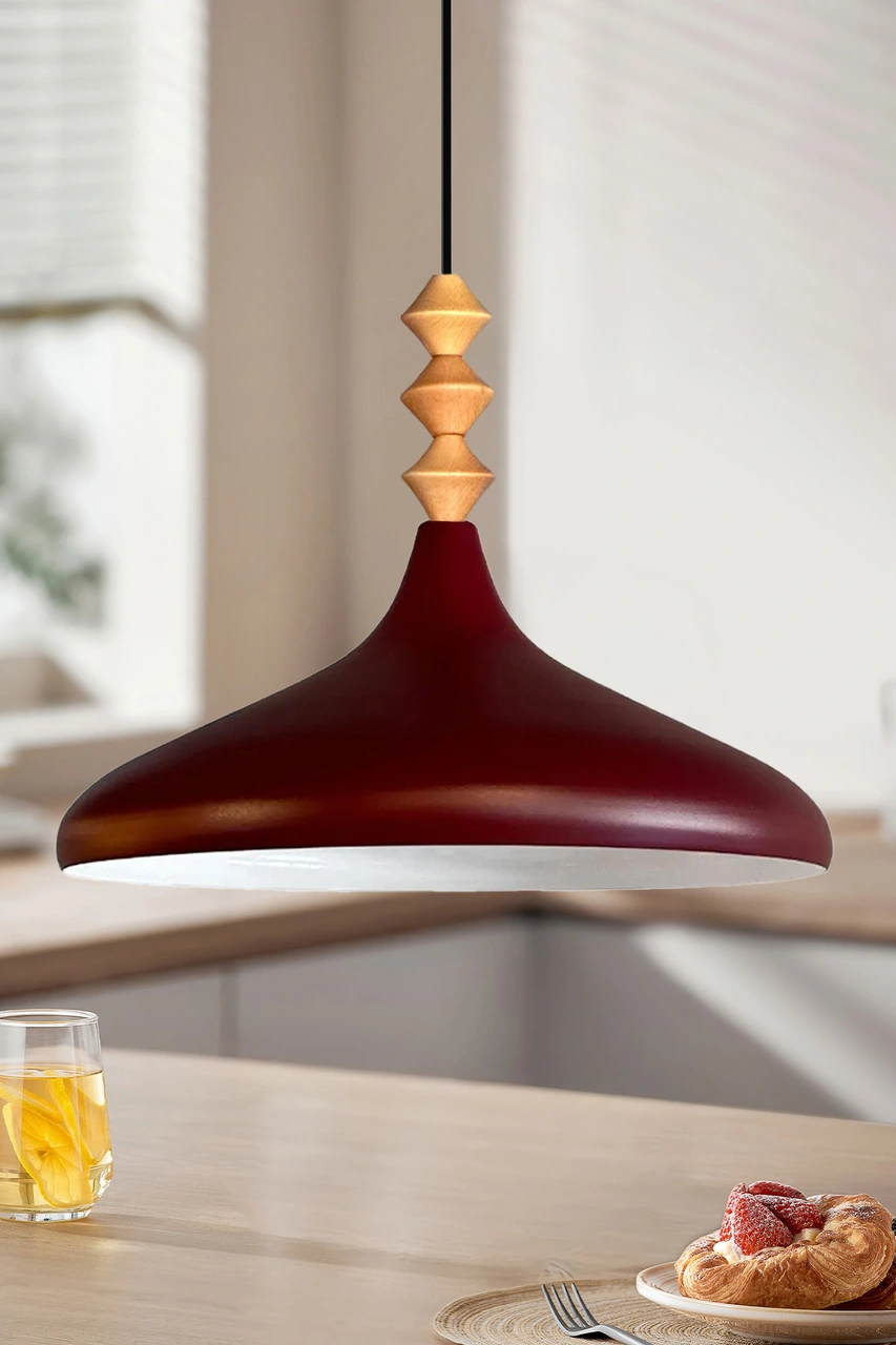 Vişne Çürüğü Q Ahşap Tekli Avize Sarkıt Salon Mutfak Cafe Butik Lamba Aydınlatma Avizeler Vişne Çürüğü